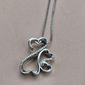 Jane Seymour Open Hearts Silver Pendant Necklace 23" Chain